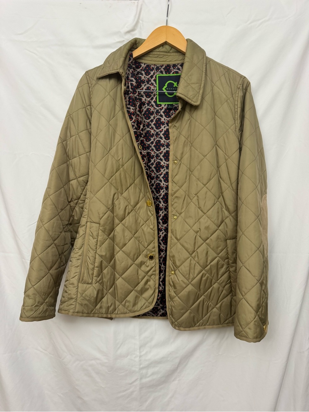 C. Wonder Quilted Barn Jacket Tan Gold Snaps Corduroy Elbow Patches
